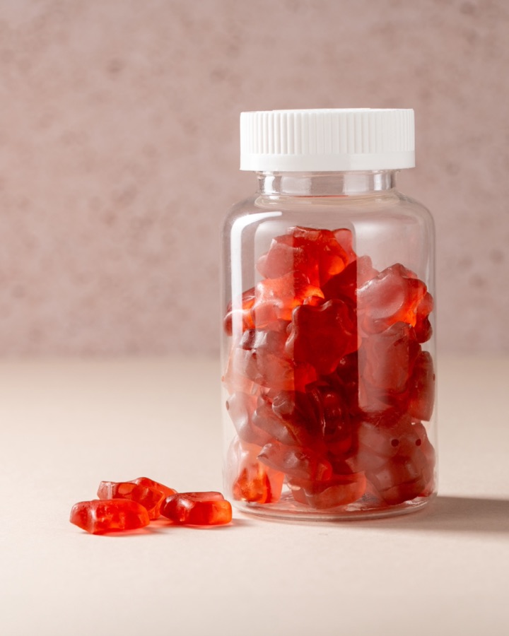A jar of red gummies