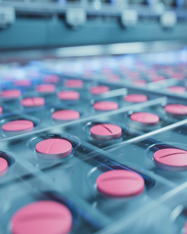 Tablets on a manufacturing line